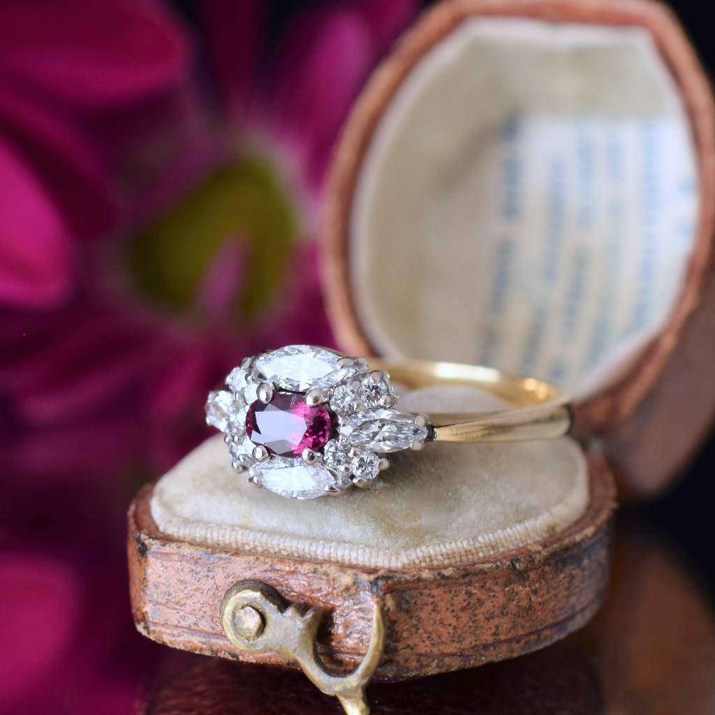 Modern 18ct Yellow Gold Natural Red Spinel And Diamond Ring