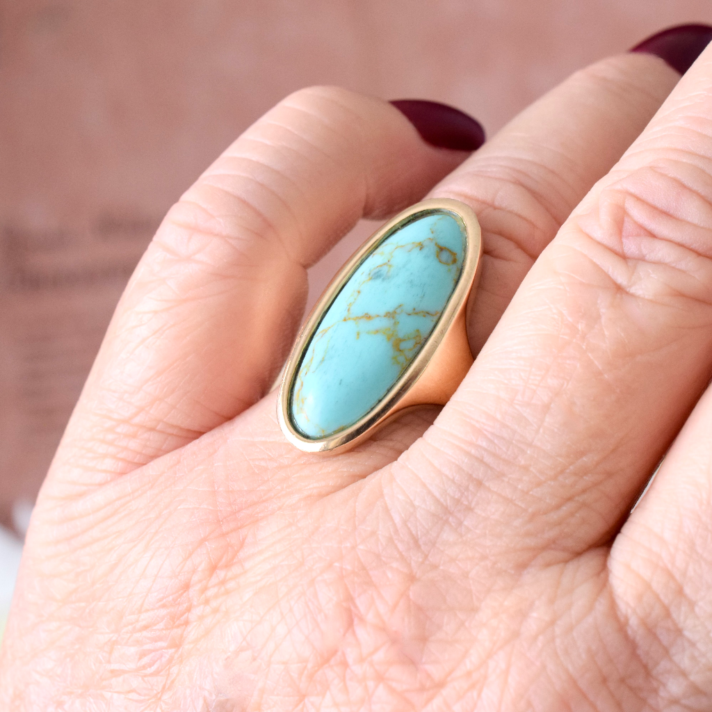 Modern 9ct Yellow Gold Turquoise Ring