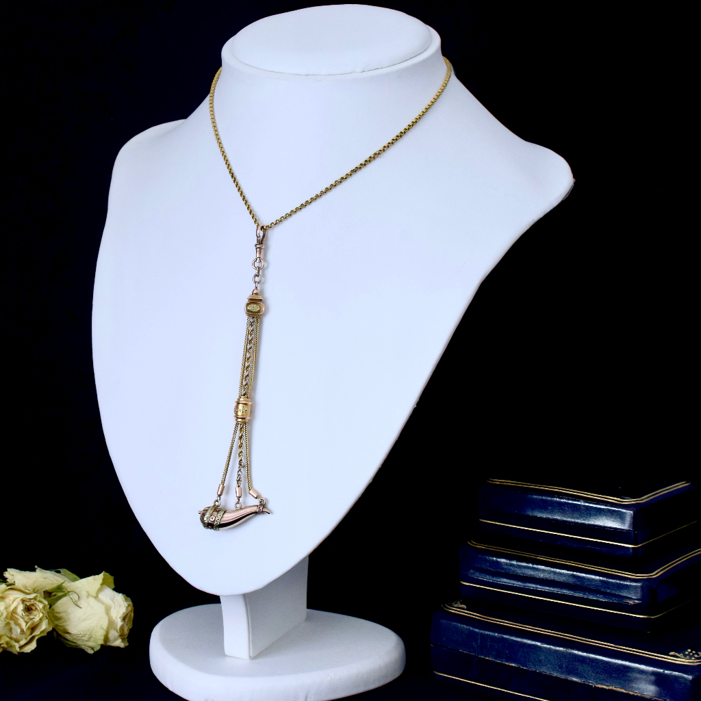 Antique Victorian 9ct Rose And Yellow Gold 'Cornucopia' Horn Of Plenty Pendant