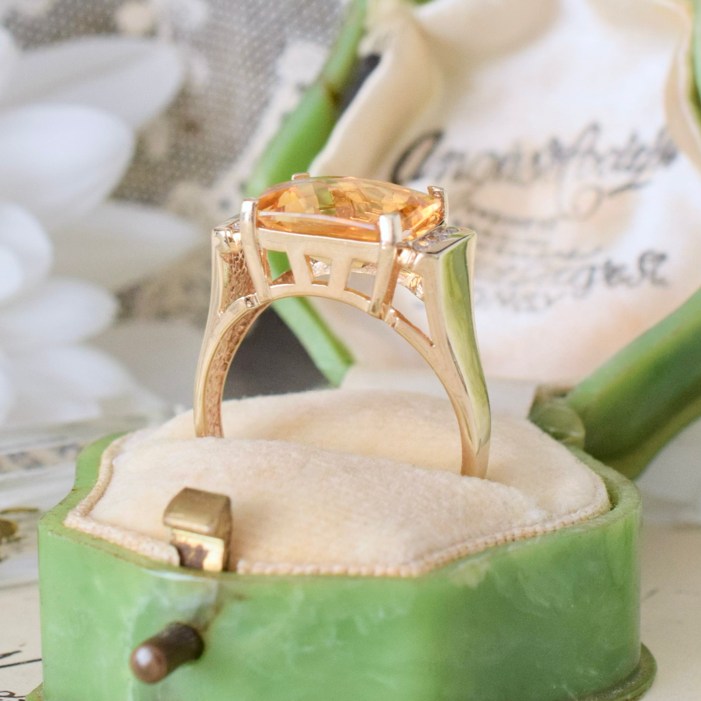 Modern 9ct Yellow Gold Citrine And Diamond Ring