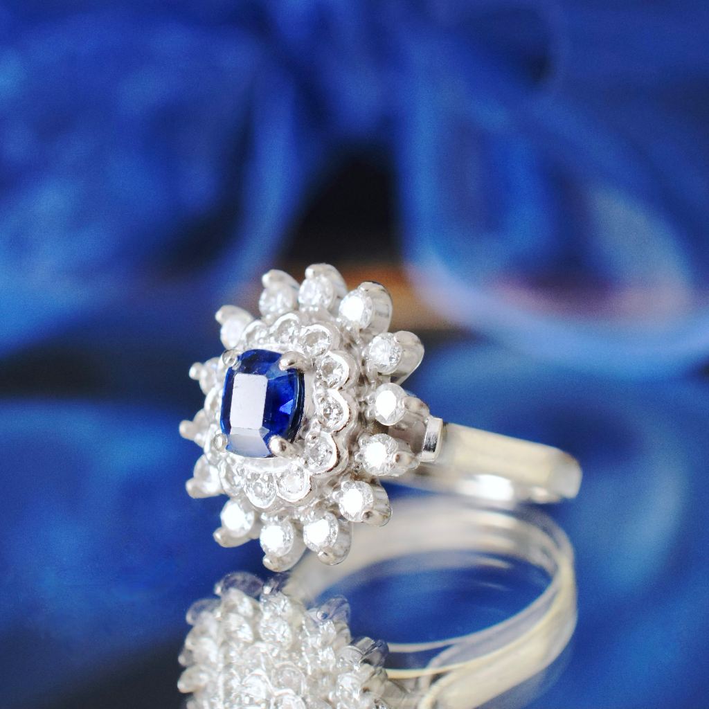 Modern 18ct White Gold Ceylon Sapphire And Diamond Ring Independent Valuation For $7,930 AUD Viewable Upon Request