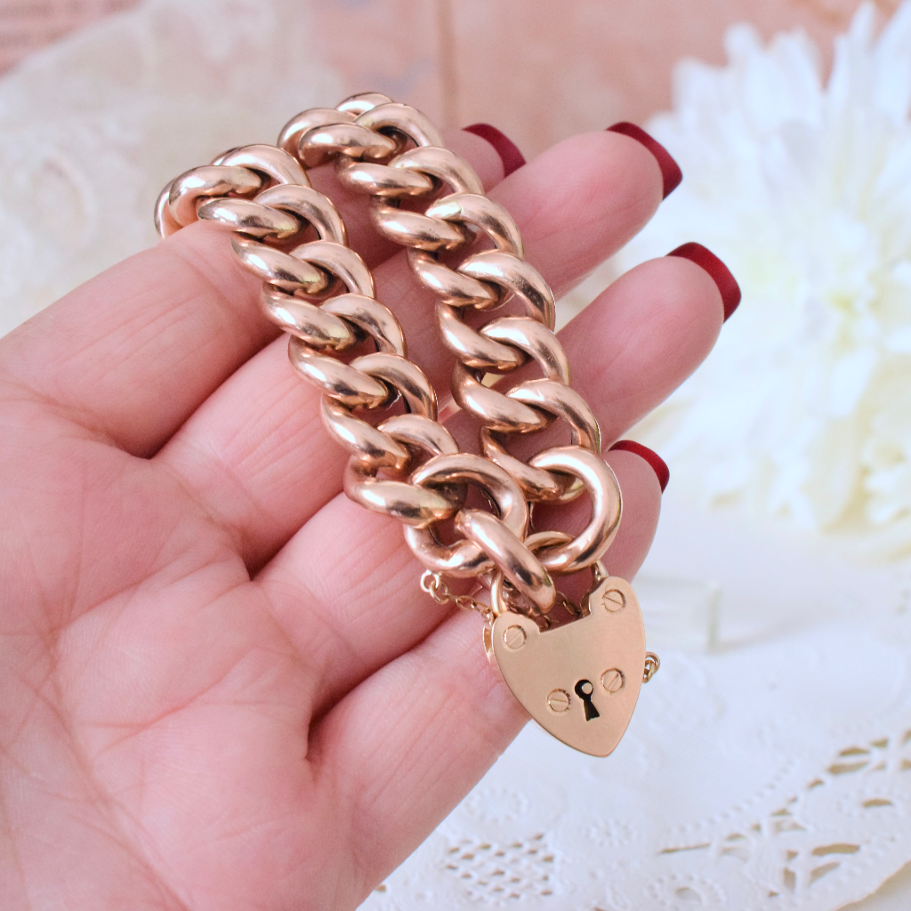 Antique Australian 9ct Rose Gold Curblink Bracelet With 15ct Gold Padlock Clasp Circa 1900