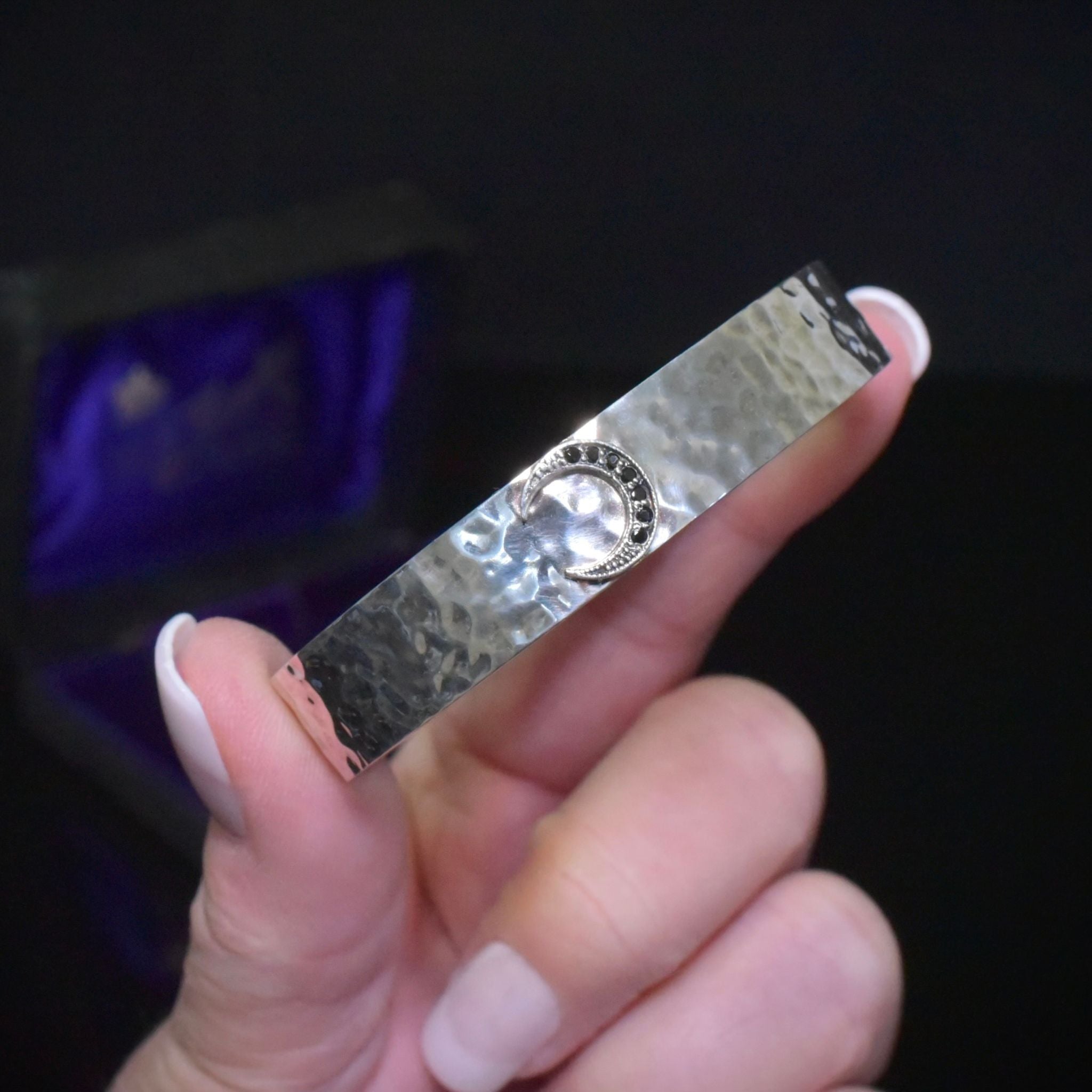 Vintage Hammered Sterling Silver Crescent Adjustable Bangle