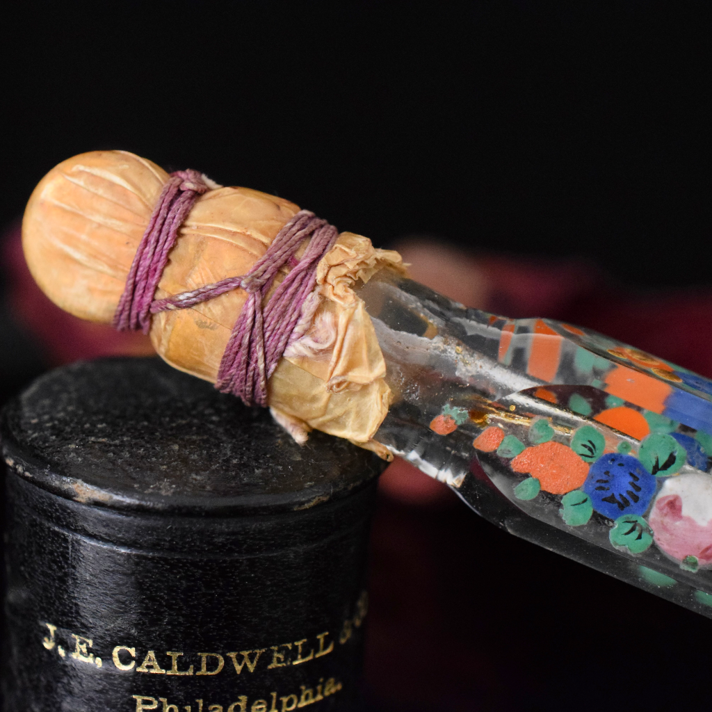Antique Georgian ’Throwaway’ Laydown Blown Glass Enamel Gilded Perfume Bottle Circa 1800 - 1850