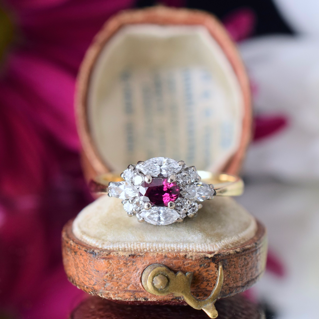 Modern 18ct Yellow Gold Natural Red Spinel And Diamond Ring