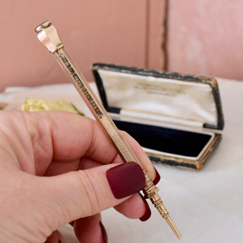 Victorian 9ct Yellow Gold Mechanical Pencil By Sampson & Mordan Circa 1890