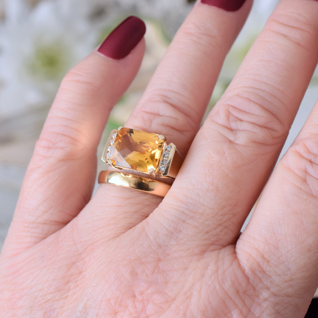 Modern 9ct Yellow Gold Citrine And Diamond Ring