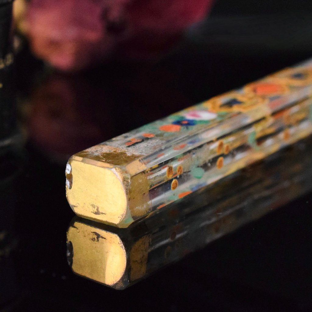 Antique Georgian ’Throwaway’ Laydown Blown Glass Enamel Gilded Perfume Bottle Circa 1800 - 1850