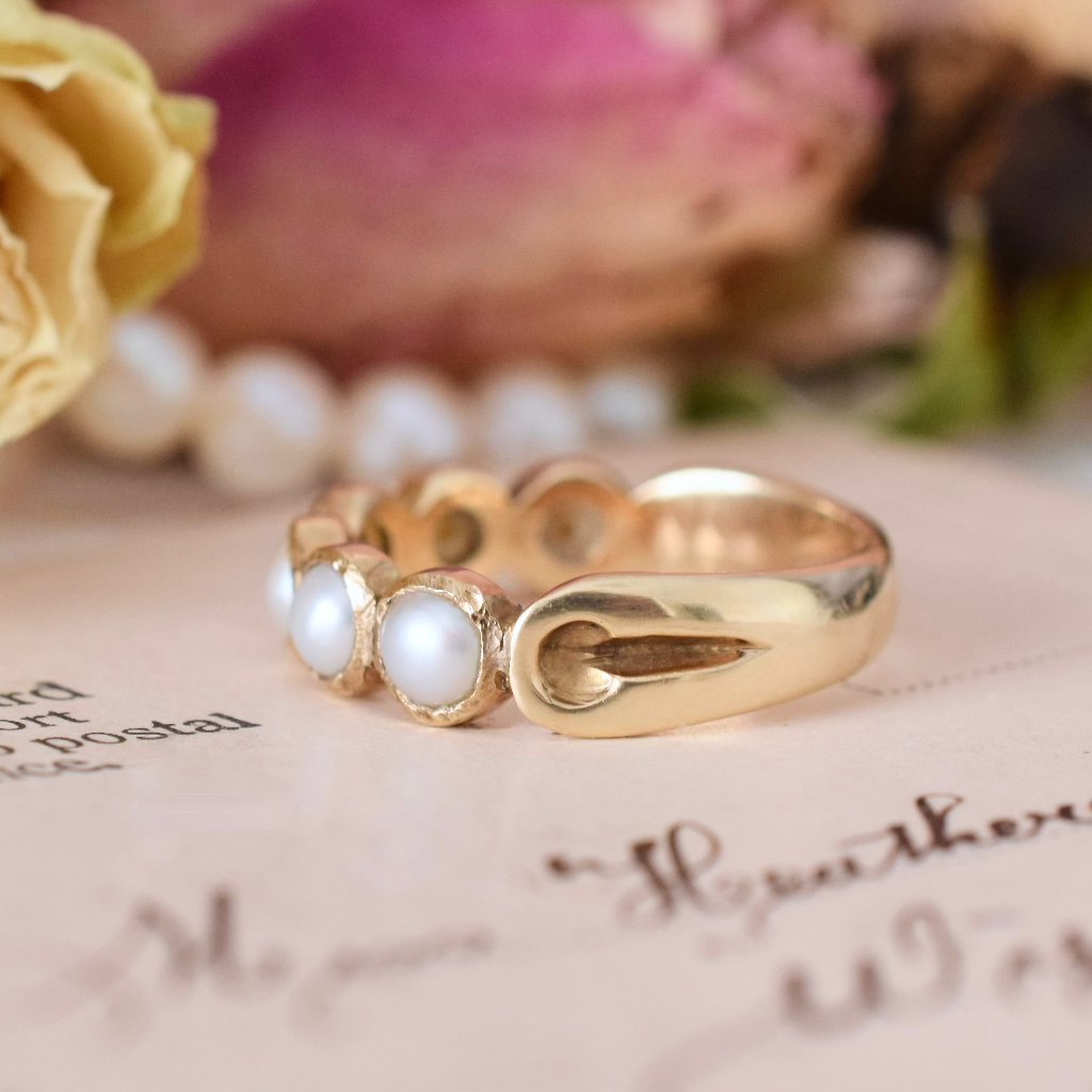 Vintage 9ct Yellow Gold Six Pearl Half Hoop Ring