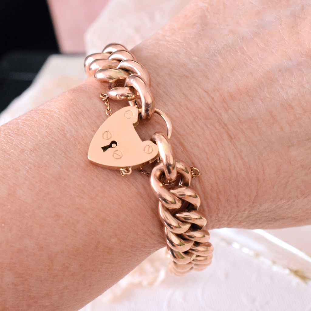 Antique Australian 9ct Rose Gold Curblink Bracelet With 15ct Gold Padlock Clasp Circa 1900