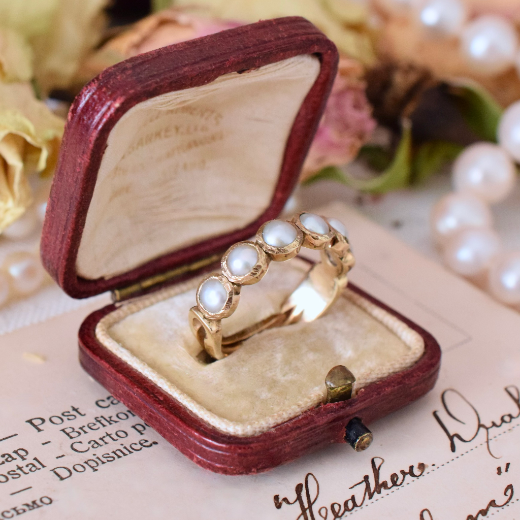 Vintage 9ct Yellow Gold Six Pearl Half Hoop Ring