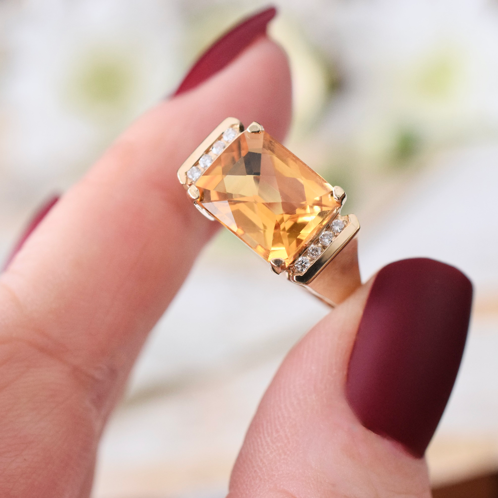 Modern 9ct Yellow Gold Citrine And Diamond Ring