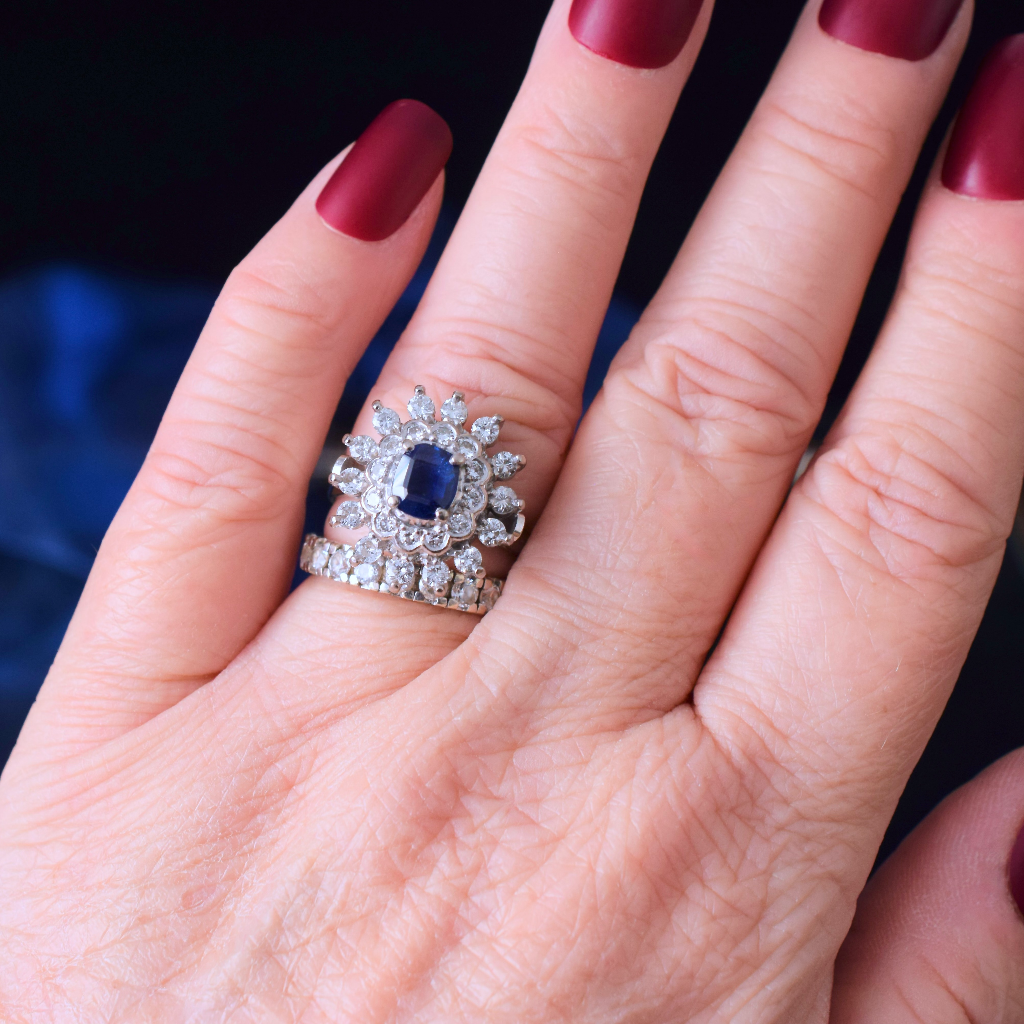 Modern 18ct White Gold Ceylon Sapphire And Diamond Ring Independent Valuation For $7,930 AUD Viewable Upon Request