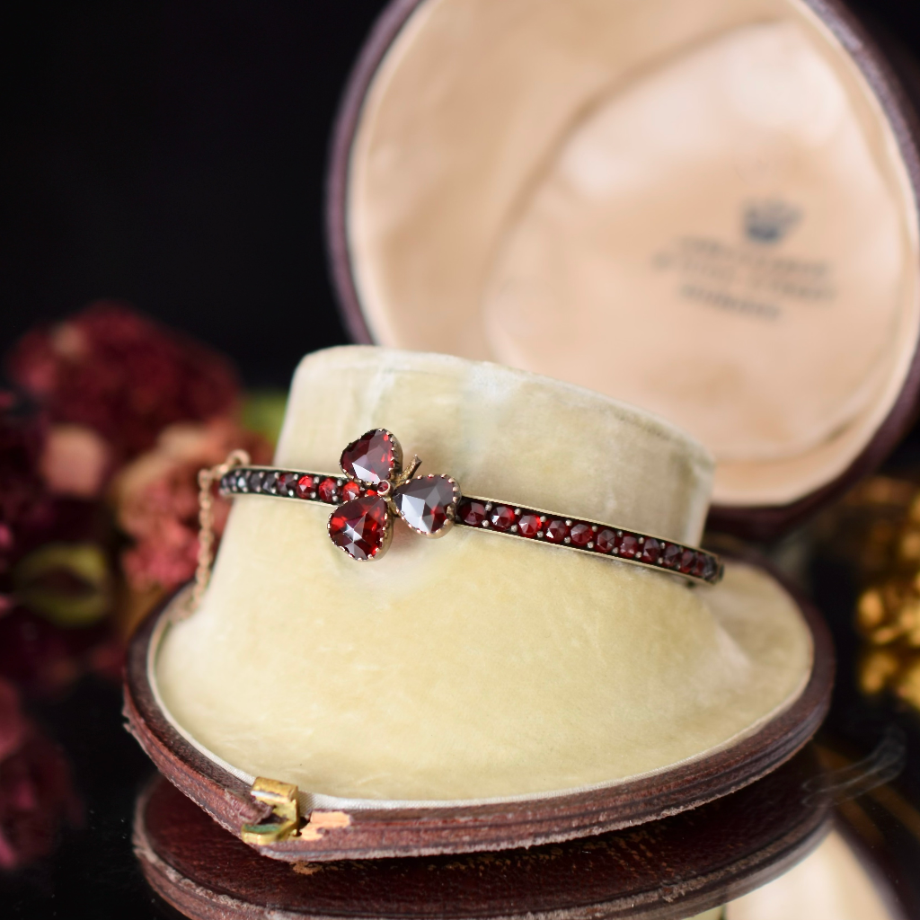 Antique Victorian Bohemian Garnet ‘Three Leaf Clover’ Bangle Circa 1900