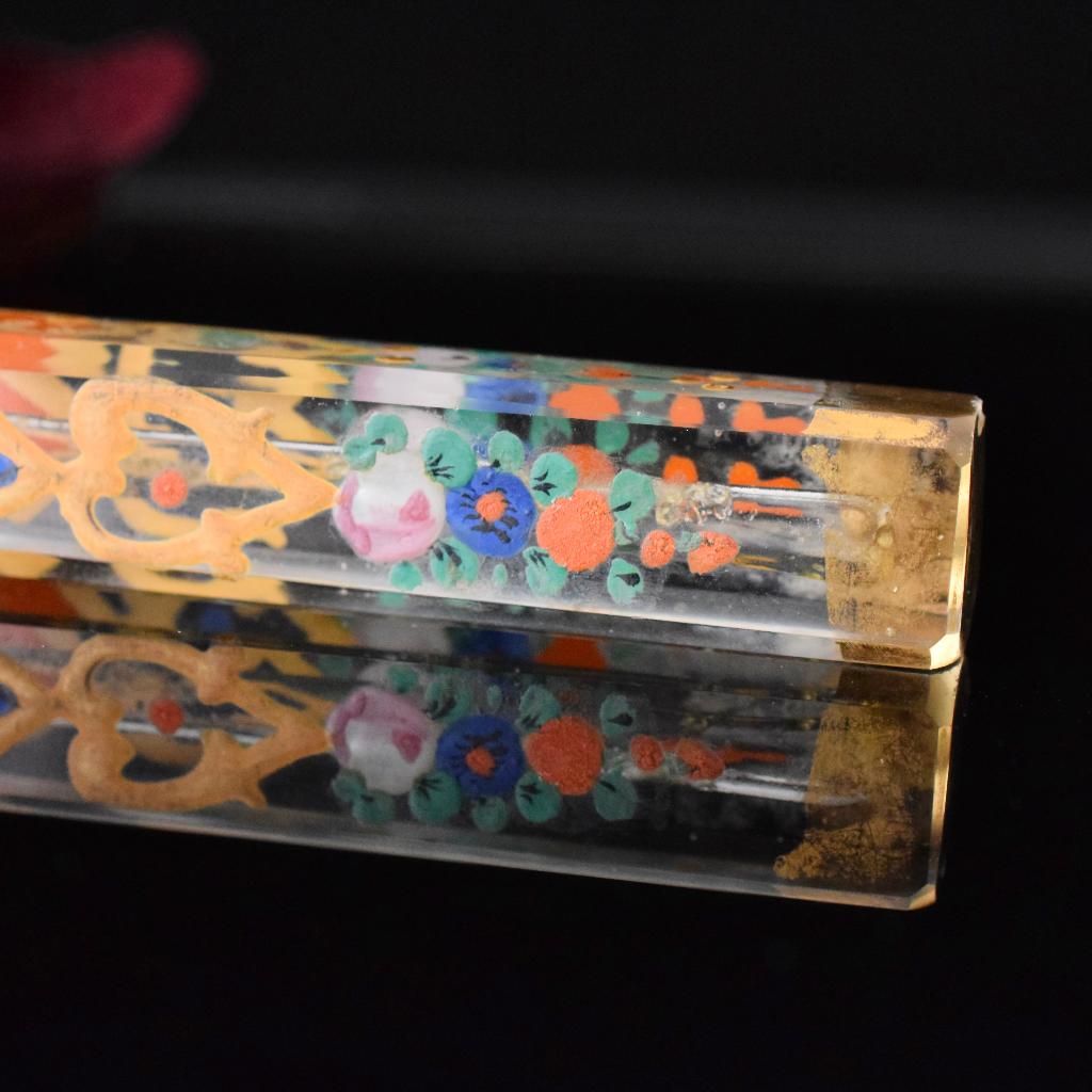 Antique Georgian ’Throwaway’ Laydown Blown Glass Enamel Gilded Perfume Bottle Circa 1800 - 1850