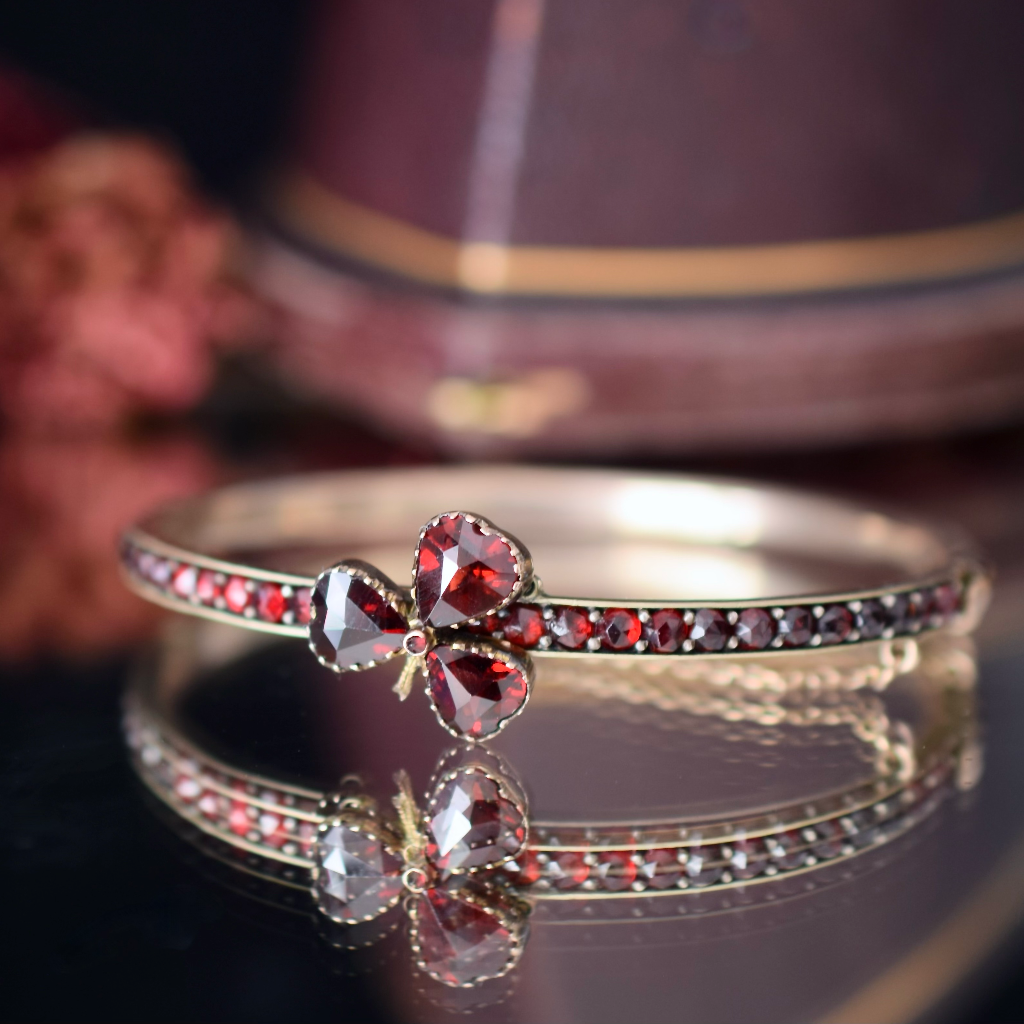 Antique Victorian Bohemian Garnet ‘Three Leaf Clover’ Bangle Circa 1900