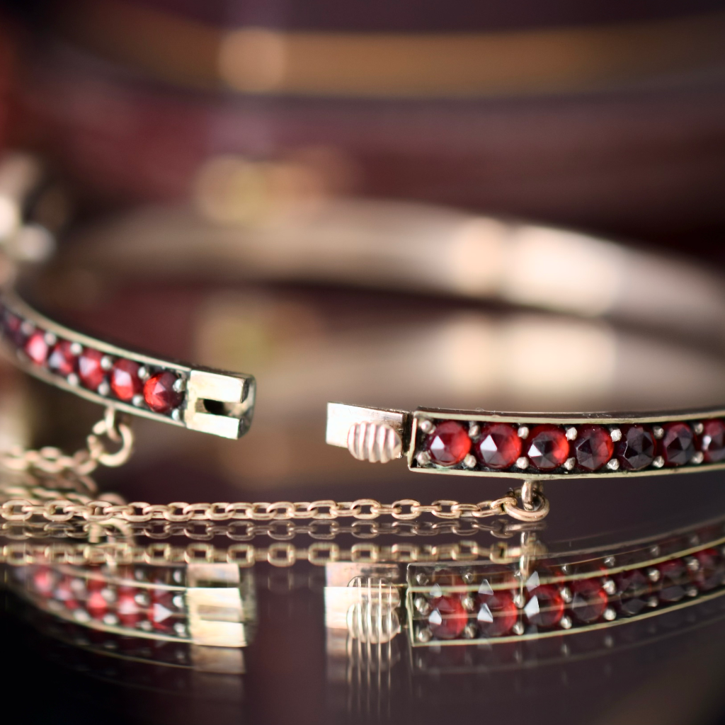 Antique Victorian Bohemian Garnet ‘Three Leaf Clover’ Bangle Circa 1900