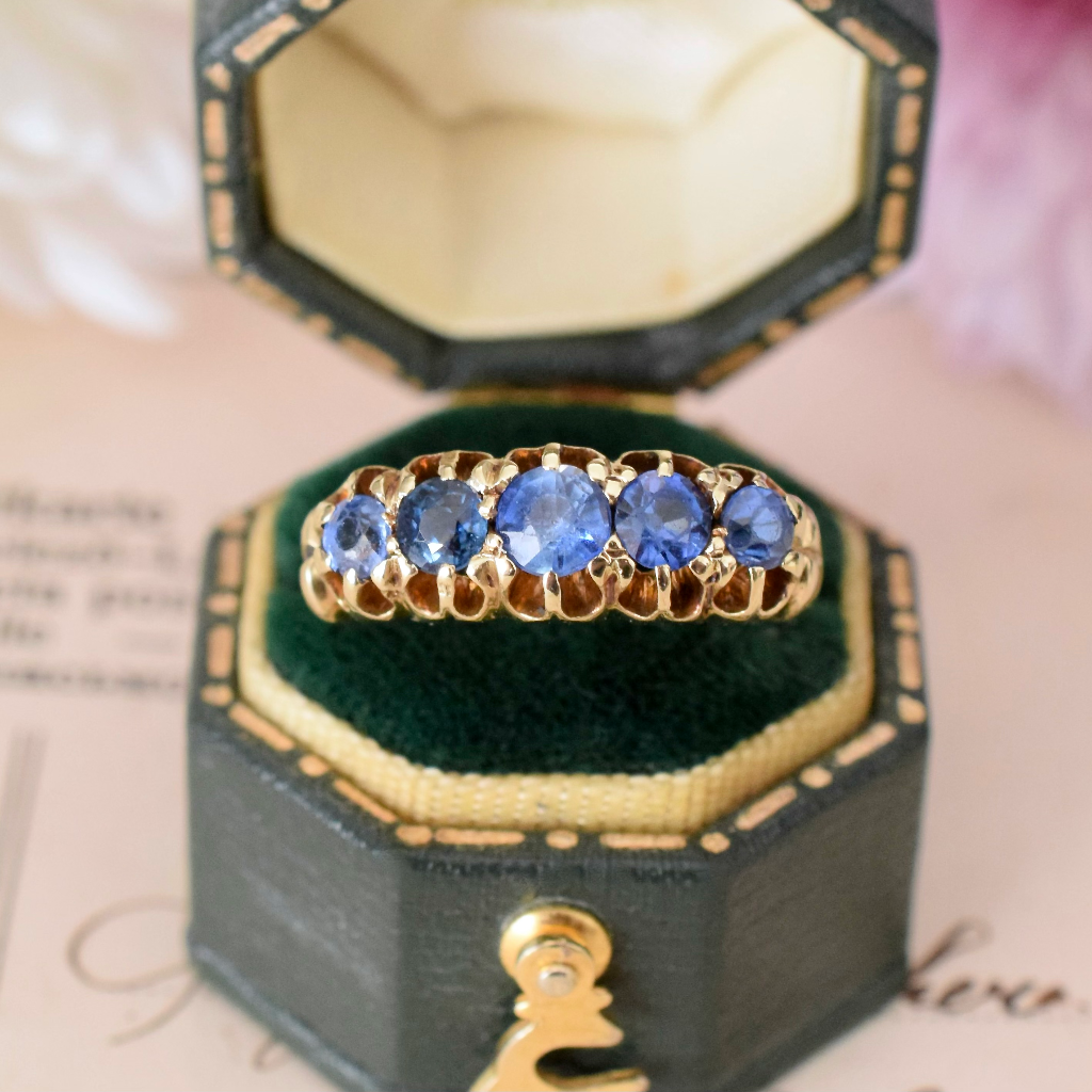 Antique Australian 15ct Yellow Gold And Natural Sapphire Half Hoop Ring Circa 1900