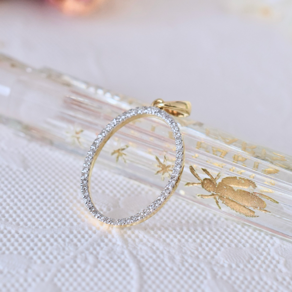 Modern 10ct Yellow Gold Diamond Oval Pendant/Charm