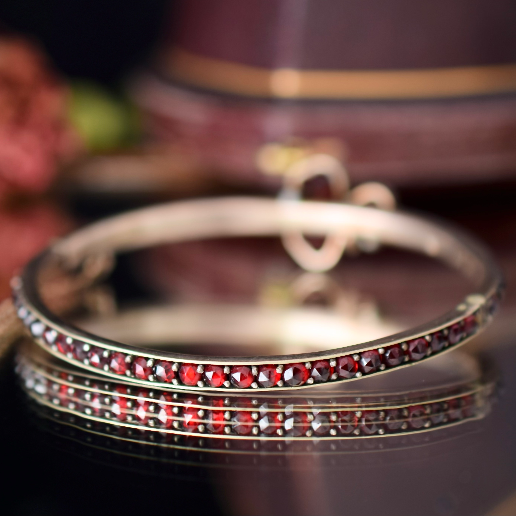 Antique Victorian Bohemian Garnet ‘Three Leaf Clover’ Bangle Circa 1900