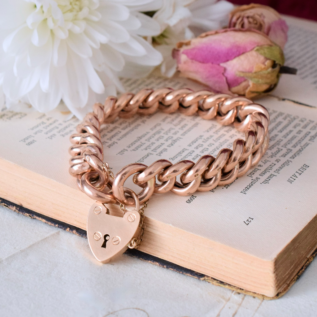 Antique Australian 9ct Rose Gold Curblink Bracelet With 15ct Gold Padlock Clasp Circa 1900