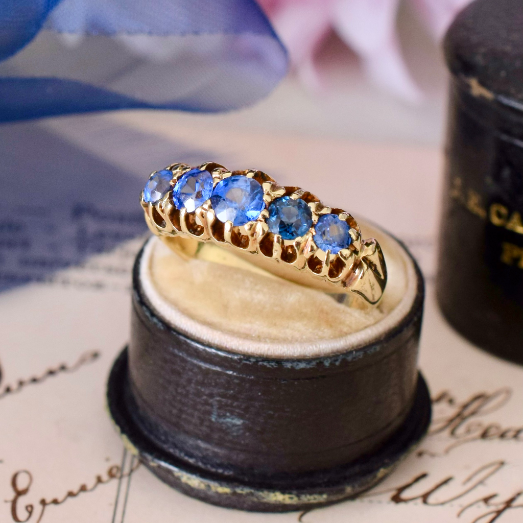 Antique Australian 15ct Yellow Gold And Natural Sapphire Half Hoop Ring Circa 1900