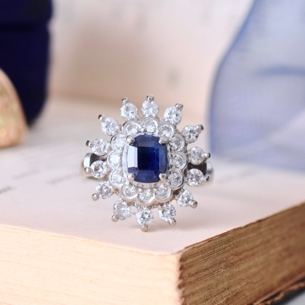 Modern 18ct White Gold Ceylon Sapphire And Diamond Ring Independent Valuation For $7,930 AUD Viewable Upon Request