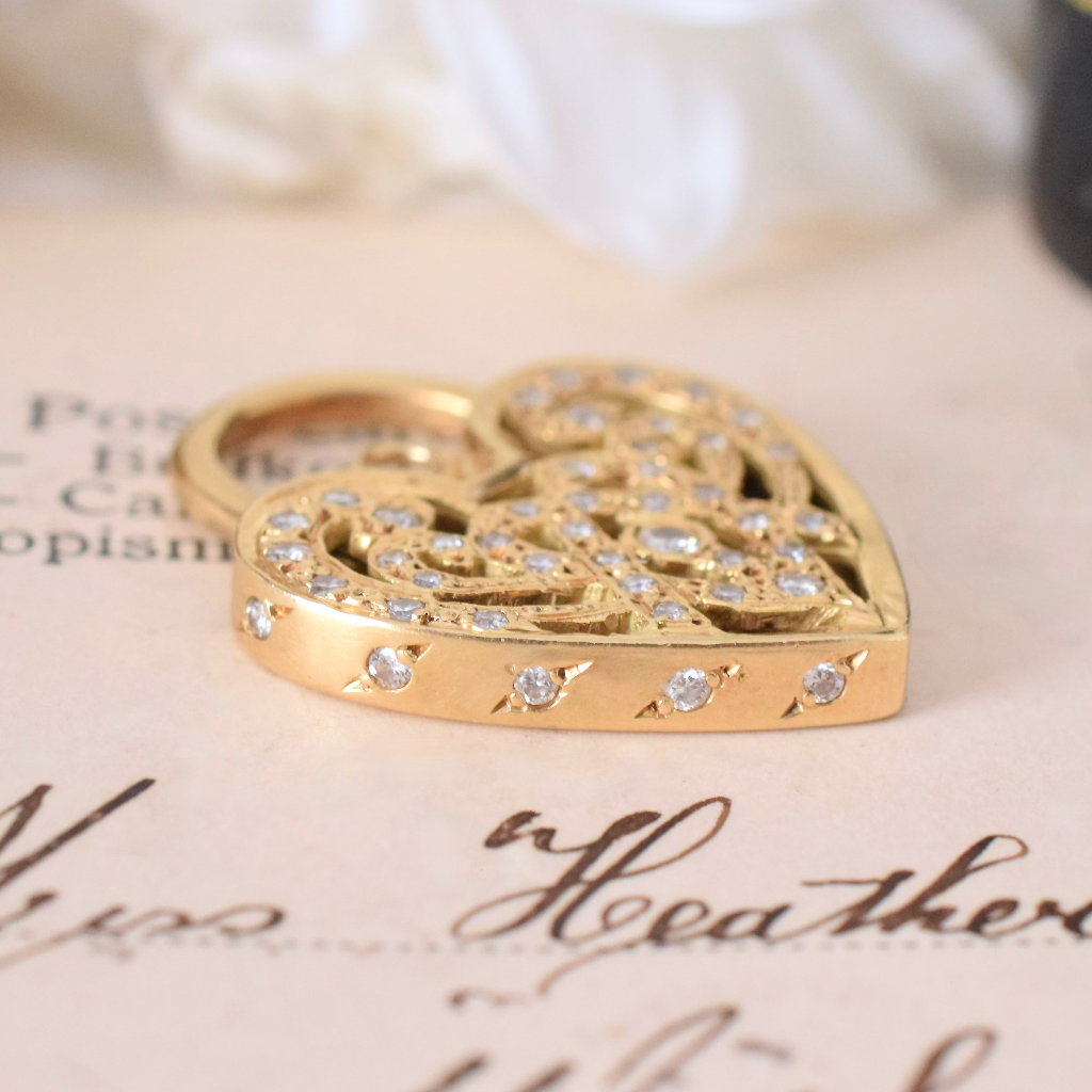 Modern 18ct Yellow Gold And Diamond Heart Padlock