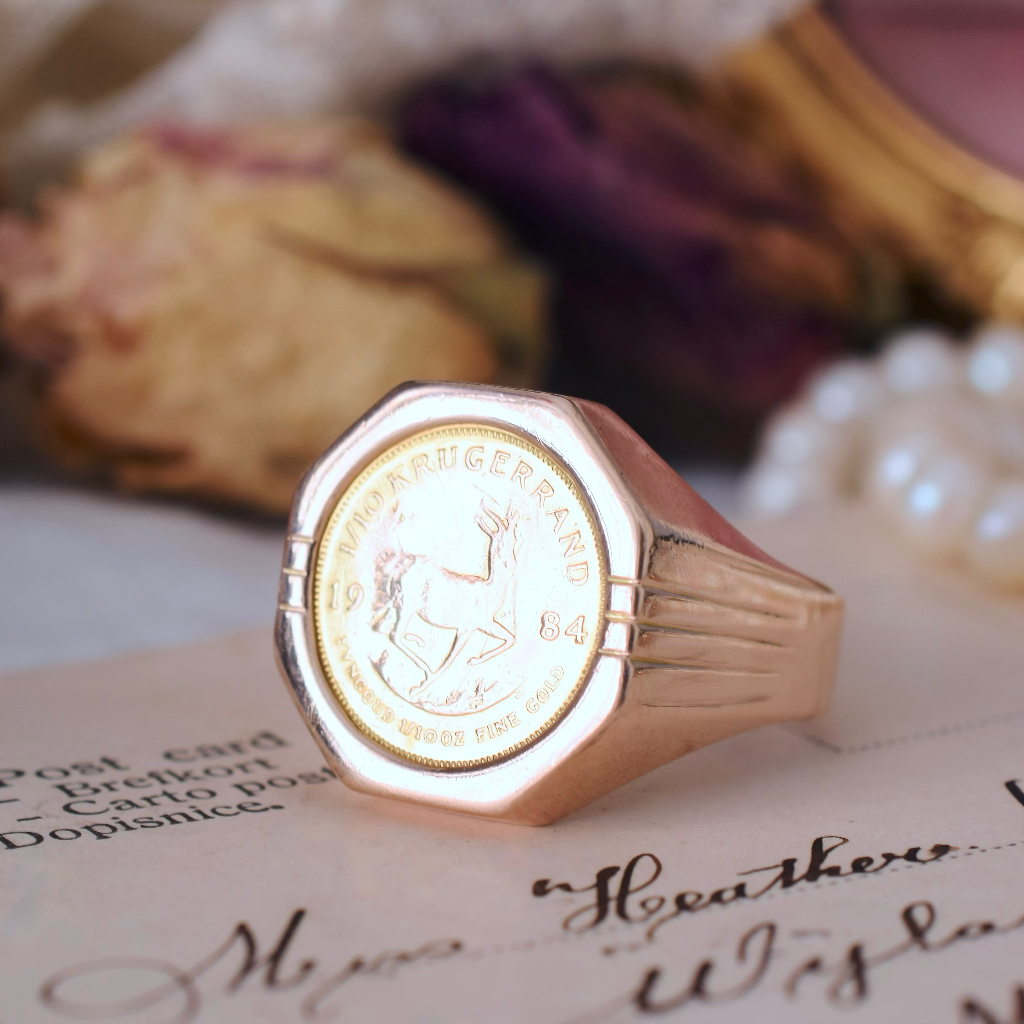 Vintage 14ct And 22ct (916.7) Gold Krugerrand Coin Ring - 1984