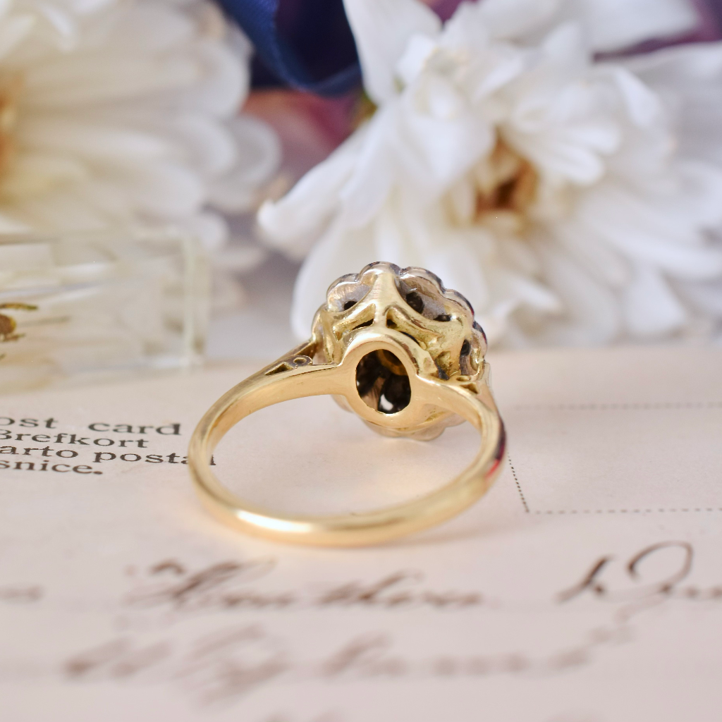 Vintage 18ct Yellow Gold Sapphire And Diamond Cluster Ring - London 1976
