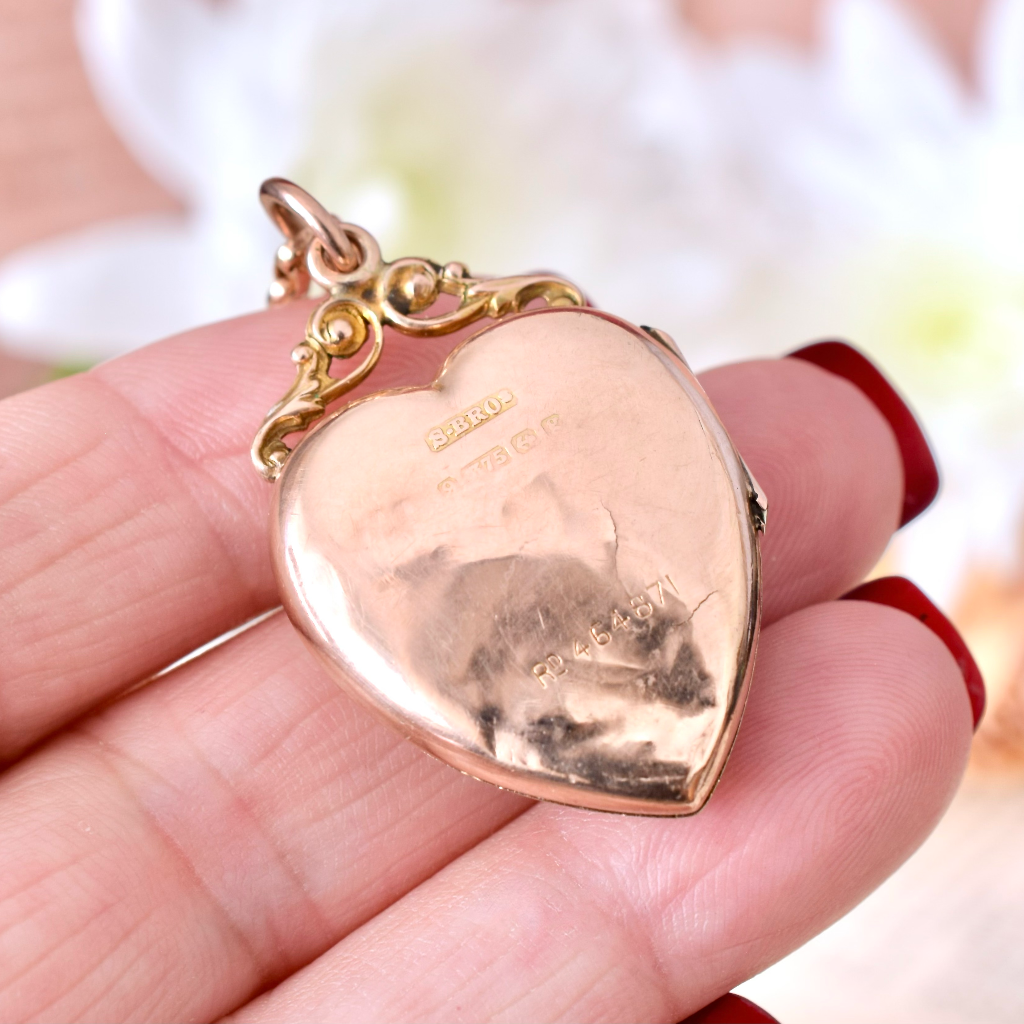 Antique Edwardian 9ct Rose Gold Heart Locket - Birmingham 1906