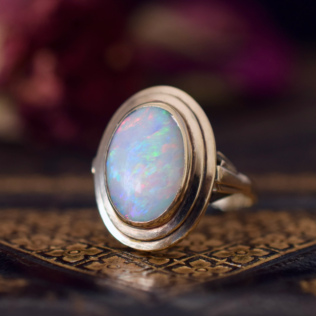 Vintage 9ct Yellow Gold Solid White Opal Ring