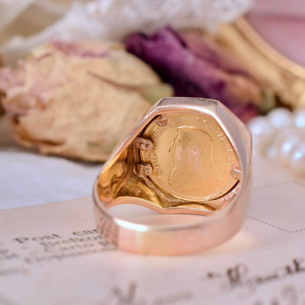 Vintage 14ct And 22ct (916.7) Gold Krugerrand Coin Ring - 1984