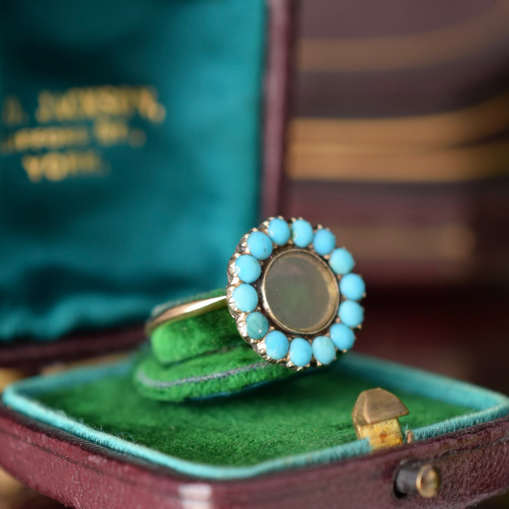 Antique 15ct Rose Gold Persian Turquoise Mourning Ring Circa 1880-1900