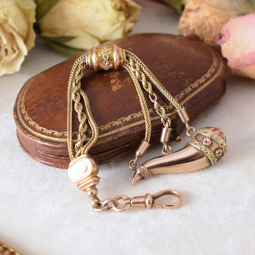 Antique Victorian 9ct Rose And Yellow Gold 'Cornucopia' Horn Of Plenty Pendant