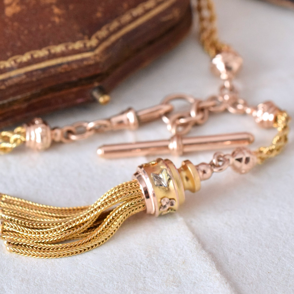 Antique 15ct Two Tone Rose And Yellow Albertina Tassel Bracelet