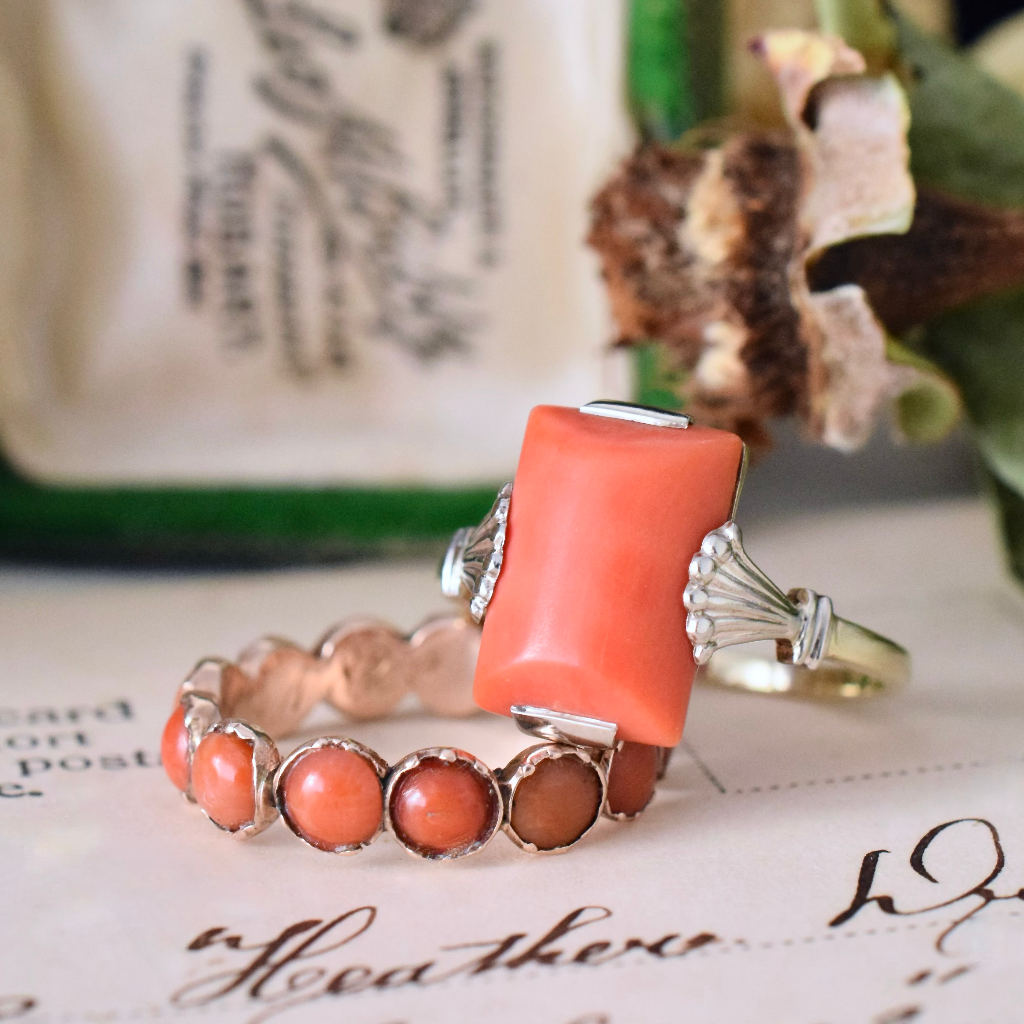 Vintage Art Deco Style 9ct Yellow And White Gold Coral Ring