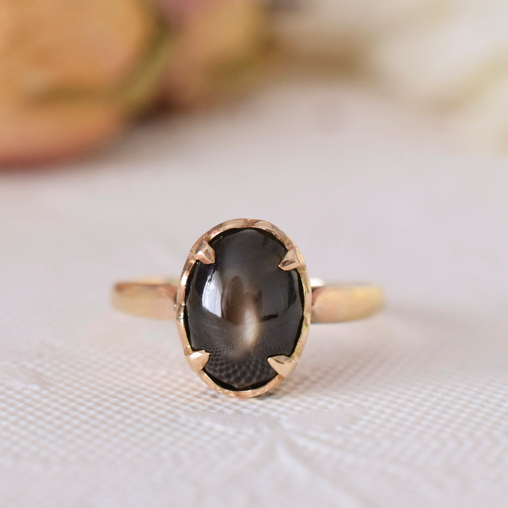 Vintage 18ct Rose Gold And Black Star Sapphire Cabochon Ring