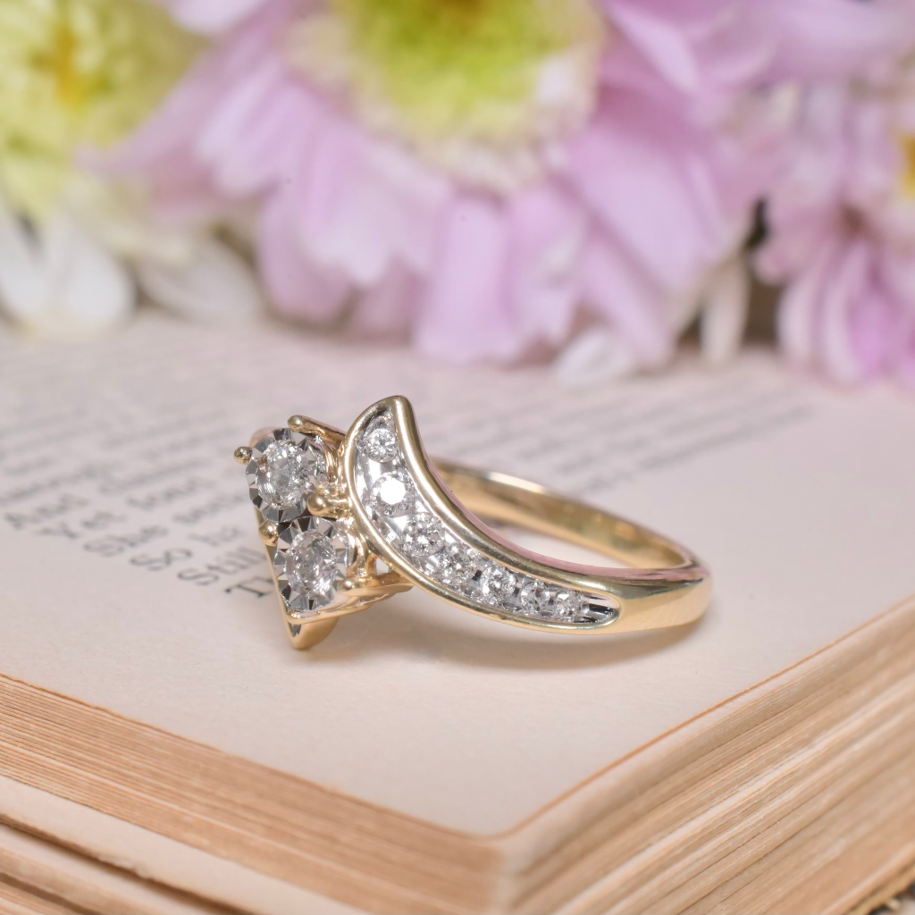 Modern 9ct Yellow Gold Diamond Cross-Over Ring