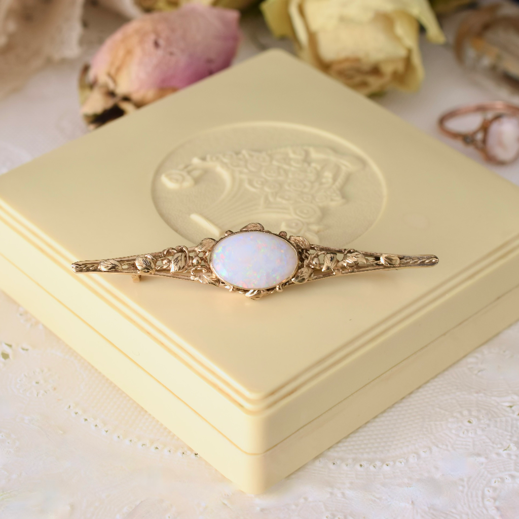 Antique 9ct Yellow Gold And Solid Crystal Opal Brooch
