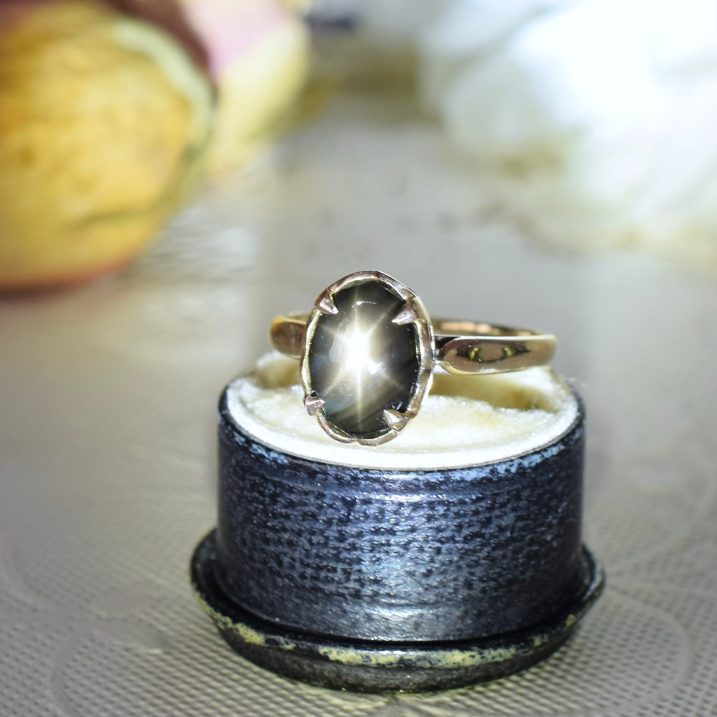 Vintage 18ct Rose Gold And Black Star Sapphire Cabochon Ring