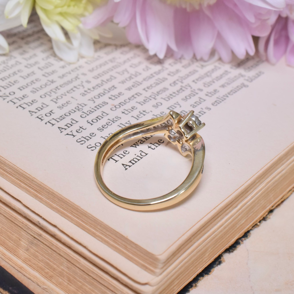 Modern 9ct Yellow Gold Diamond Cross-Over Ring