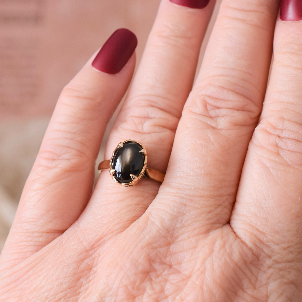 Vintage 18ct Rose Gold And Black Star Sapphire Cabochon Ring