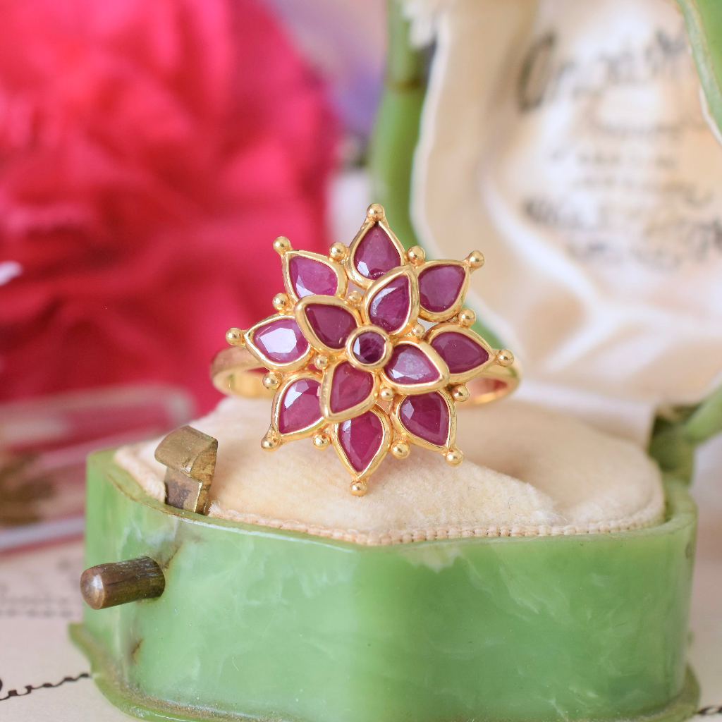 Modern 22ct Yellow Gold And Ruby Daisy Ring