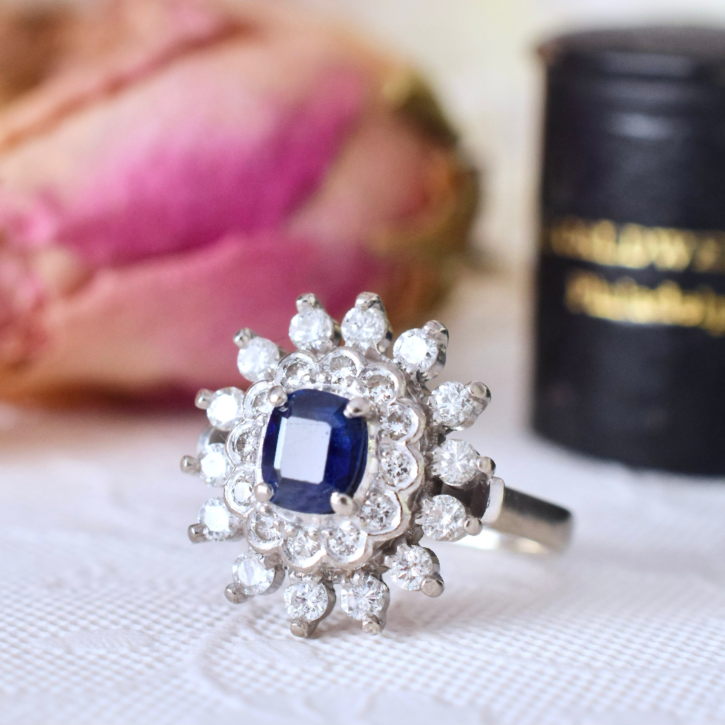 Modern 18ct White Gold Ceylon Sapphire And Diamond Ring Independent Valuation For $7,930 AUD Viewable Upon Request