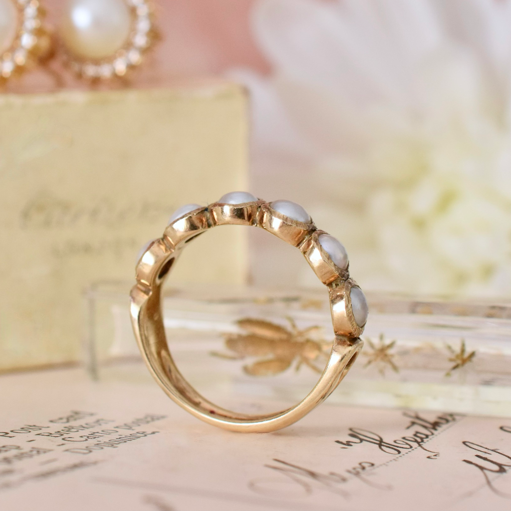 Vintage 9ct Yellow Gold Six Pearl Half Hoop Ring