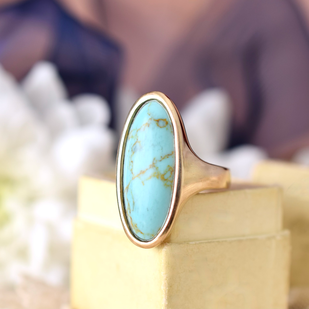 Modern 9ct Yellow Gold Turquoise Ring