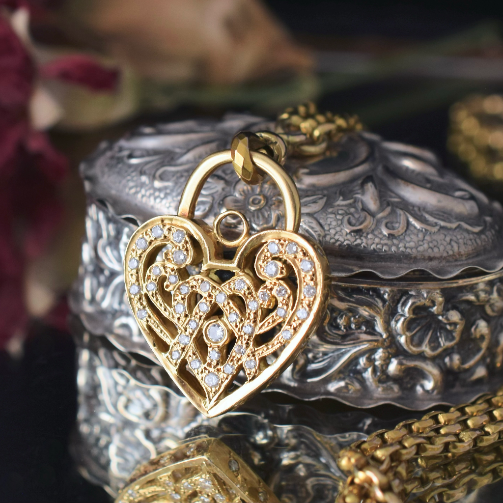 Modern 18ct Yellow Gold And Diamond Heart Padlock