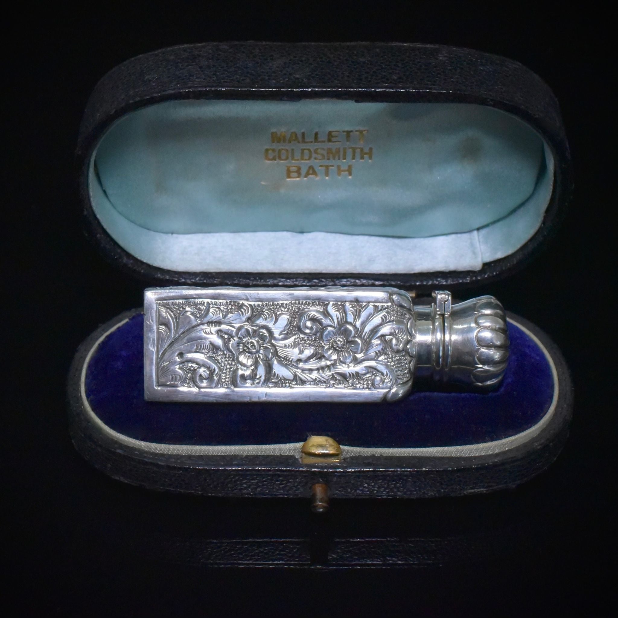 Antique Victorian/Art Nouveau Sterling Silver, Fitted Original Box, Perfume Bottle - Birmingham 1891