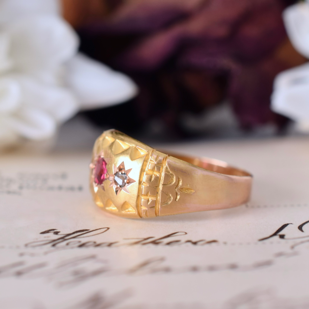 Antique Australian 15ct Yellow Gold Rose Cut Diamond And Paste Ring Circa 1890